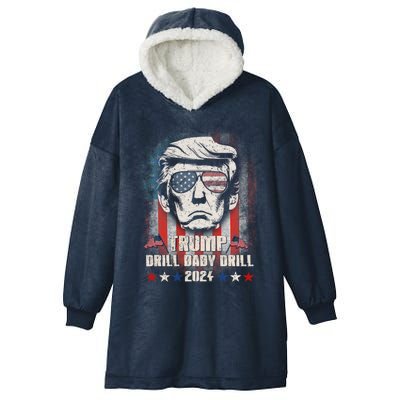 Trump Drill Drill American Flag Funny Gift Hooded Wearable Blanket