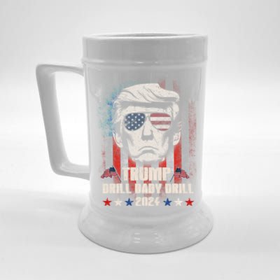 Trump Drill Drill American Flag Funny Gift Beer Stein