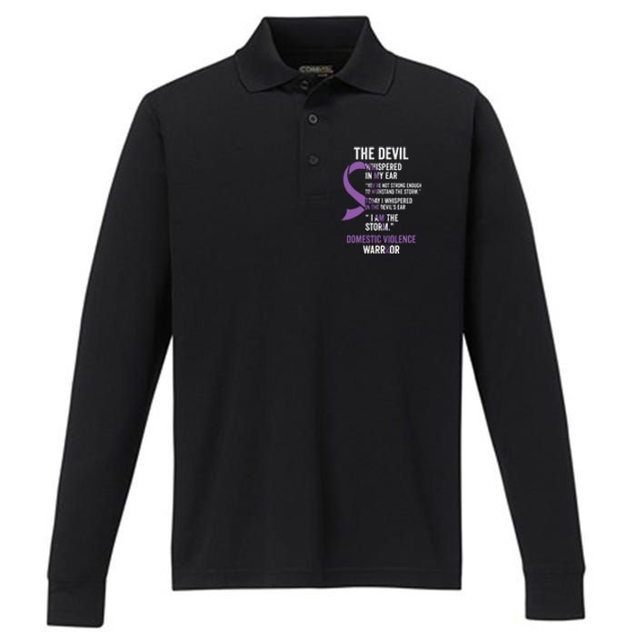 The Devil Domestic Violence Awareness Support Ribbon Performance Long Sleeve Polo