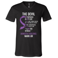 The Devil Domestic Violence Awareness Support Ribbon V-Neck T-Shirt