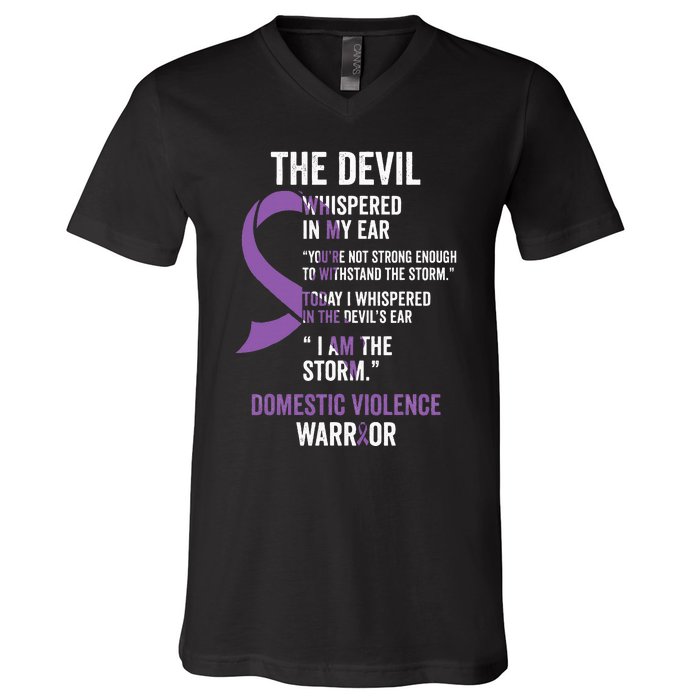 The Devil Domestic Violence Awareness Support Ribbon V-Neck T-Shirt