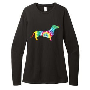 Tie Dye Dog Gift Hippie Dachshund Retro Gift Puppy Gift Funny Gift Womens CVC Long Sleeve Shirt