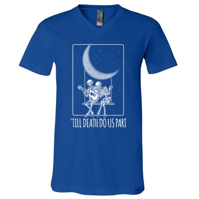 Till Death Do Us Part Skeleton Couple Moon Music Gift V-Neck T-Shirt