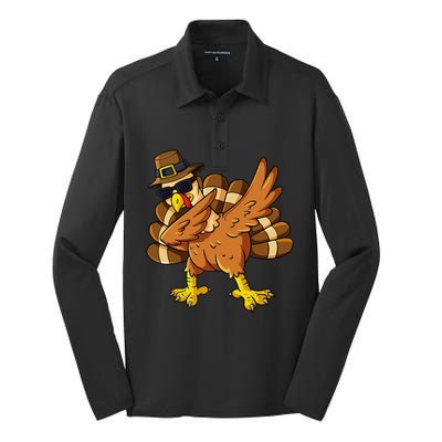 Thanksgiving Day Dabbing Turkey Pilgrim Silk Touch Performance Long Sleeve Polo