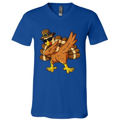 Thanksgiving Day Dabbing Turkey Pilgrim V-Neck T-Shirt