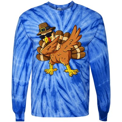 Thanksgiving Day Dabbing Turkey Pilgrim Tie-Dye Long Sleeve Shirt