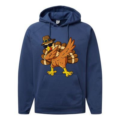 Thanksgiving Day Dabbing Turkey Pilgrim Performance Fleece Hoodie