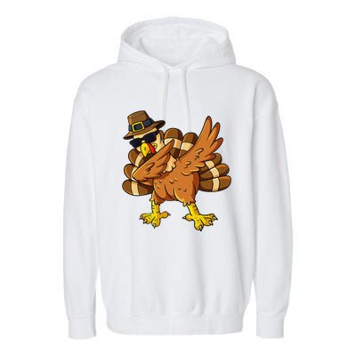 Thanksgiving Day Dabbing Turkey Pilgrim Garment-Dyed Fleece Hoodie