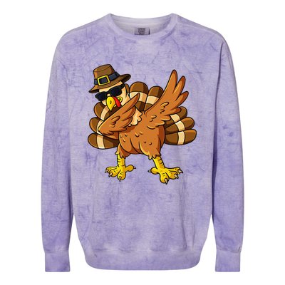 Thanksgiving Day Dabbing Turkey Pilgrim Colorblast Crewneck Sweatshirt