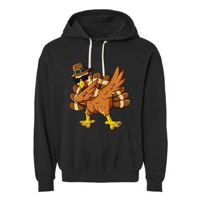 Thanksgiving Day Dabbing Turkey Pilgrim Garment-Dyed Fleece Hoodie