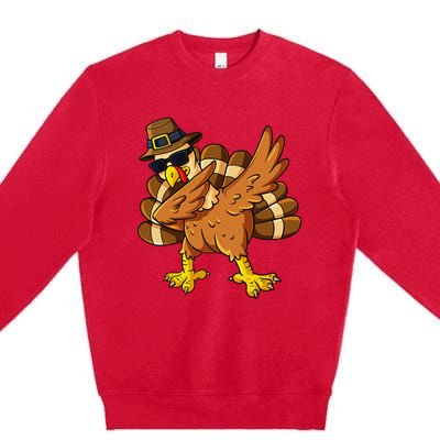 Thanksgiving Day Dabbing Turkey Pilgrim Premium Crewneck Sweatshirt