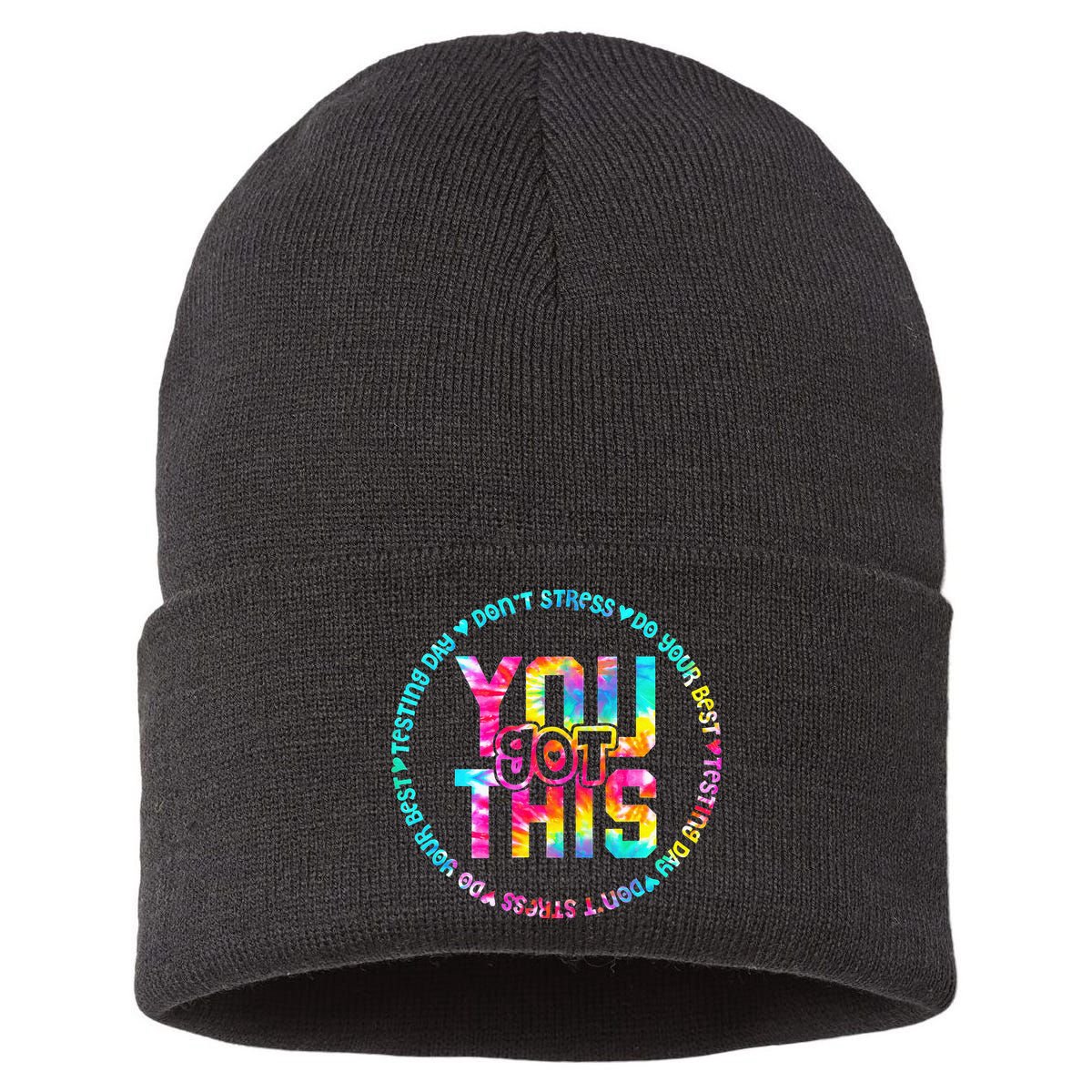 Tie Dye Don't Stress Do Your Best You Got This Test Day Sustainable Knit Beanie