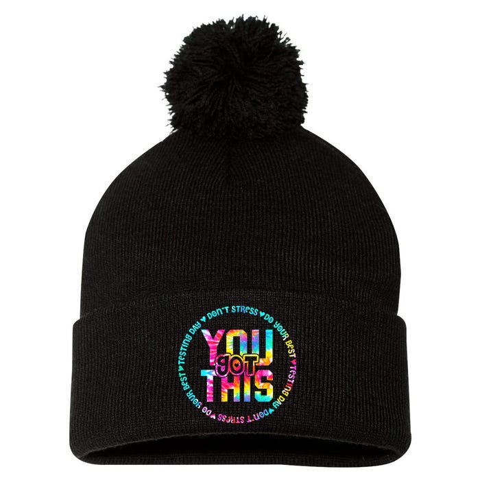 Tie Dye Don't Stress Do Your Best You Got This Test Day Pom Pom 12in Knit Beanie