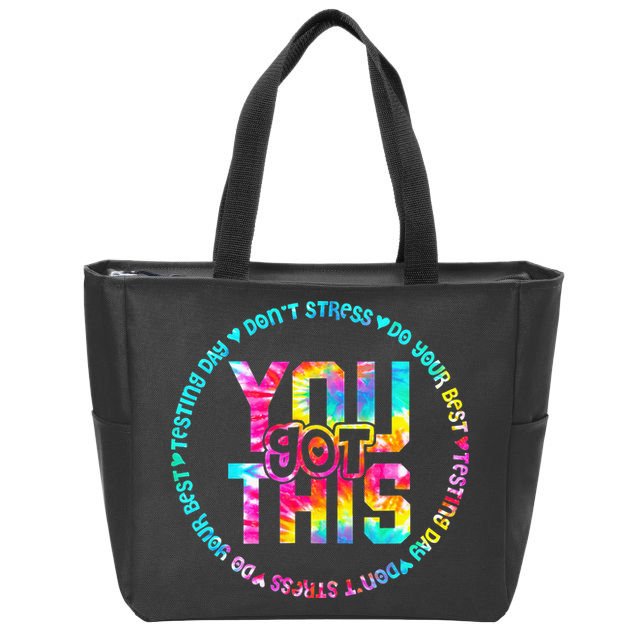 Tie Dye Don't Stress Do Your Best You Got This Test Day Zip Tote Bag