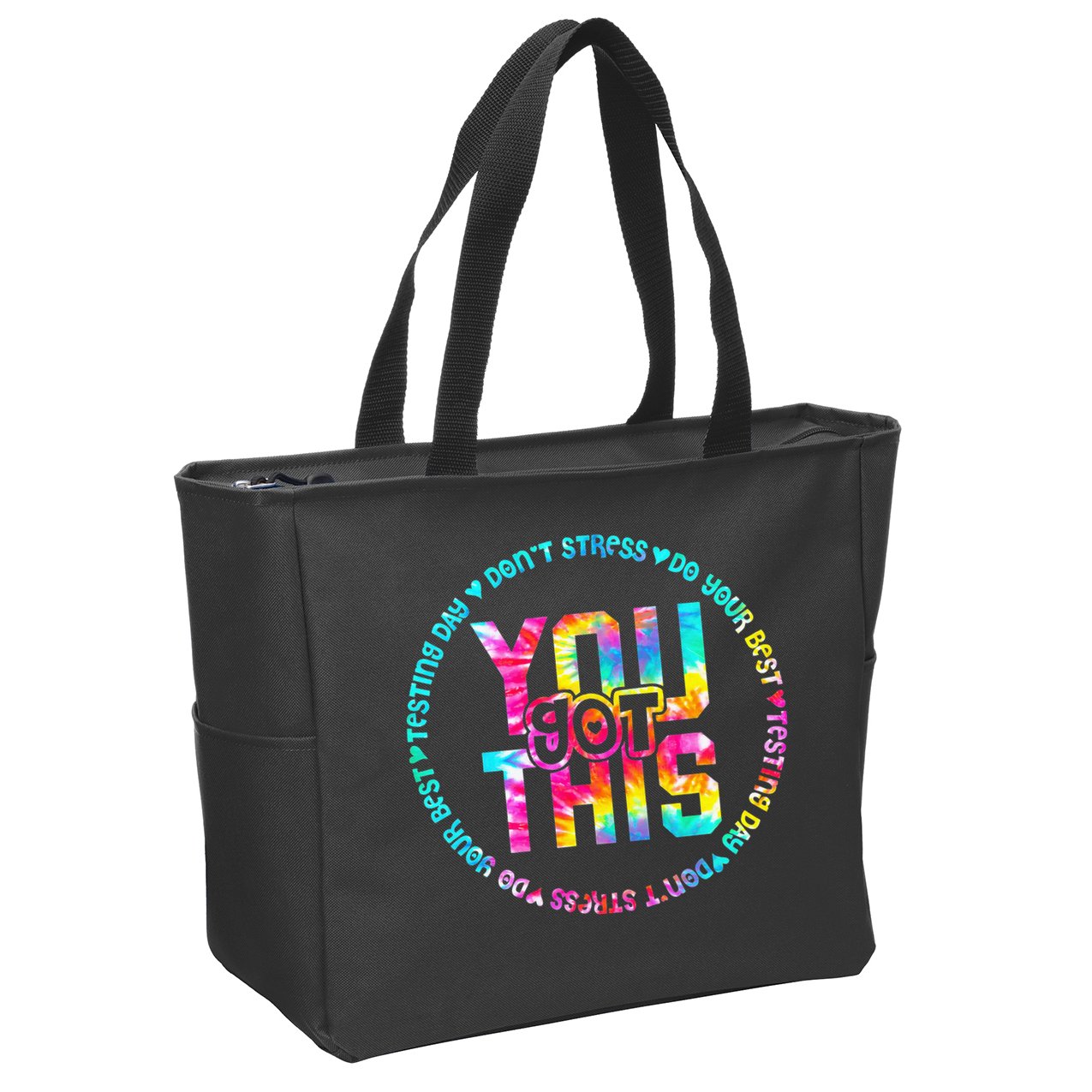 Tie Dye Don't Stress Do Your Best You Got This Test Day Zip Tote Bag