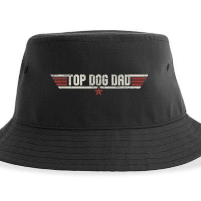 Top Dog Dad Funny Vintage 80s Gift Father Grandpa Fathers Day Sustainable Bucket Hat