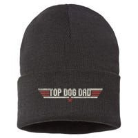 Top Dog Dad Funny Vintage 80s Gift Father Grandpa Fathers Day Sustainable Knit Beanie