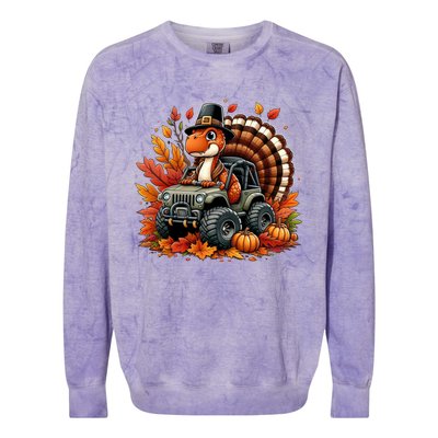 Thanksgiving Design Dinosaur T Rex Fall Truck Gift Colorblast Crewneck Sweatshirt