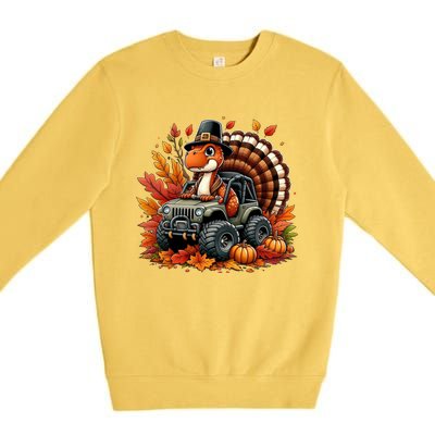 Thanksgiving Design Dinosaur T Rex Fall Truck Gift Premium Crewneck Sweatshirt