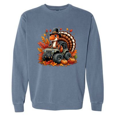 Thanksgiving Design Dinosaur T Rex Fall Truck Gift Garment-Dyed Sweatshirt