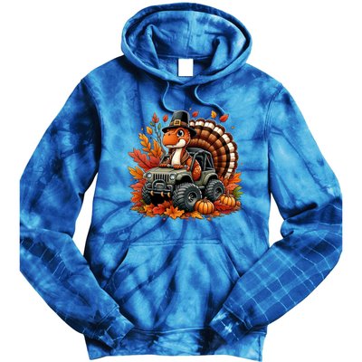 Thanksgiving Design Dinosaur T Rex Fall Truck Gift Tie Dye Hoodie