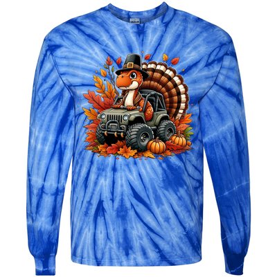 Thanksgiving Design Dinosaur T Rex Fall Truck Gift Tie-Dye Long Sleeve Shirt