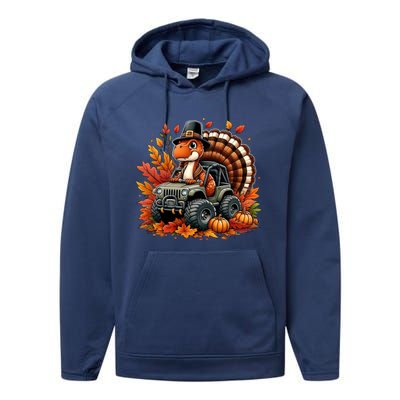 Thanksgiving Design Dinosaur T Rex Fall Truck Gift Performance Fleece Hoodie