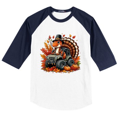 Thanksgiving Design Dinosaur T Rex Fall Truck Gift Baseball Sleeve Shirt