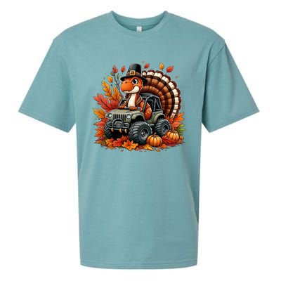 Thanksgiving Design Dinosaur T Rex Fall Truck Gift Sueded Cloud Jersey T-Shirt