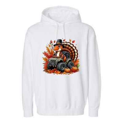 Thanksgiving Design Dinosaur T Rex Fall Truck Gift Garment-Dyed Fleece Hoodie