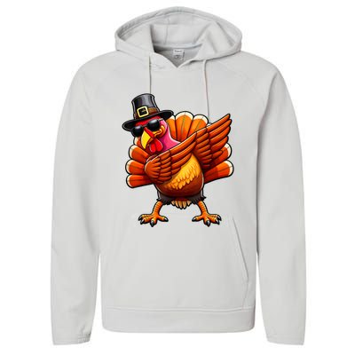 Thanksgiving Day Dabbing Turkey Pilgrim Funny Dab Performance Fleece Hoodie