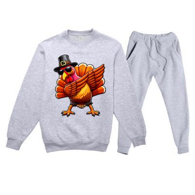 Thanksgiving Day Dabbing Turkey Pilgrim Funny Dab Premium Crewneck Sweatsuit Set