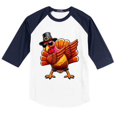 Thanksgiving Day Dabbing Turkey Pilgrim Funny Dab Baseball Sleeve Shirt