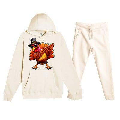 Thanksgiving Day Dabbing Turkey Pilgrim Funny Dab Premium Hooded Sweatsuit Set