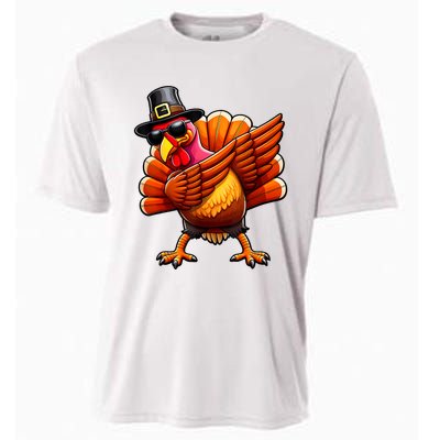 Thanksgiving Day Dabbing Turkey Pilgrim Funny Dab Cooling Performance Crew T-Shirt