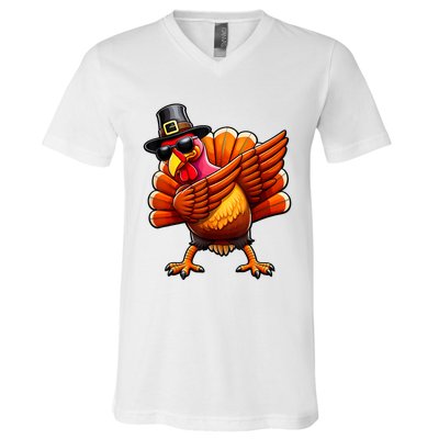 Thanksgiving Day Dabbing Turkey Pilgrim Funny Dab V-Neck T-Shirt