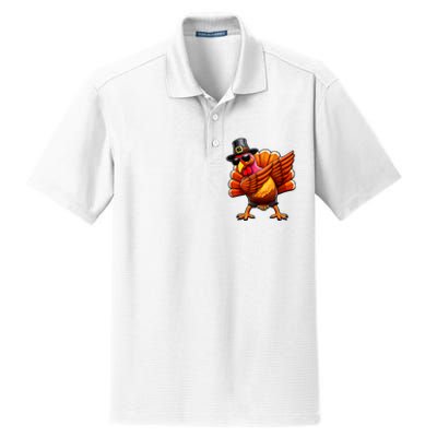 Thanksgiving Day Dabbing Turkey Pilgrim Funny Dab Dry Zone Grid Polo