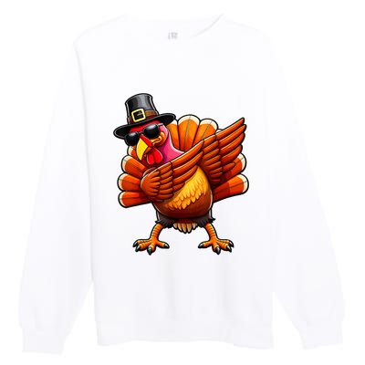 Thanksgiving Day Dabbing Turkey Pilgrim Funny Dab Premium Crewneck Sweatshirt