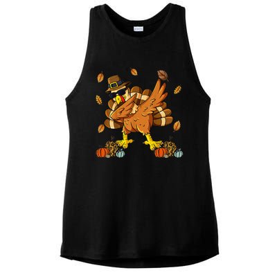 Thanksgiving Day Dabbing Turkey Pilgrim Ladies PosiCharge Tri-Blend Wicking Tank