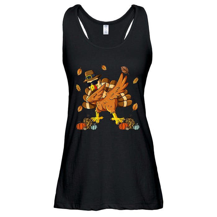 Thanksgiving Day Dabbing Turkey Pilgrim Ladies Essential Flowy Tank