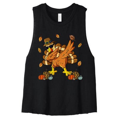 Thanksgiving Day Dabbing Turkey Pilgrim Women's Racerback Cropped Tank