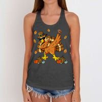 Thanksgiving Day Dabbing Turkey Pilgrim Women's Knotted Racerback Tank