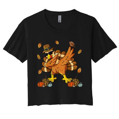 Thanksgiving Day Dabbing Turkey Pilgrim Women's Crop Top Tee