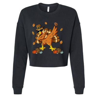 Thanksgiving Day Dabbing Turkey Pilgrim Cropped Pullover Crew