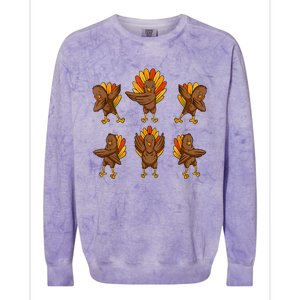 Turkey Dabbing Dancing Thanksgiving Day Funny Fall Autumn Gift Colorblast Crewneck Sweatshirt