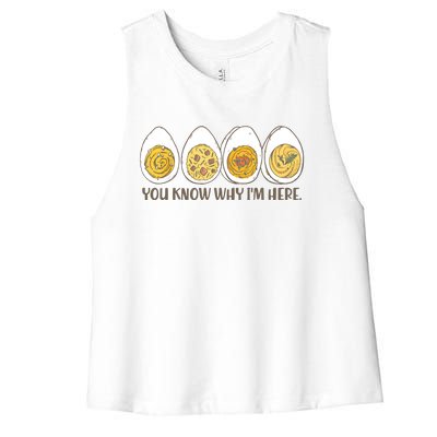 Thanksgiving Dinner Deviled Egg You Know Why Im Here Women's Racerback Cropped Tank