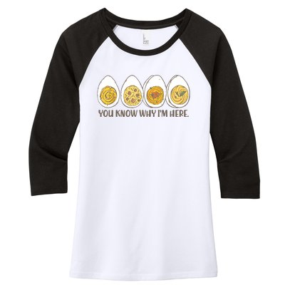 Thanksgiving Dinner Deviled Egg You Know Why Im Here Women's Tri-Blend 3/4-Sleeve Raglan Shirt