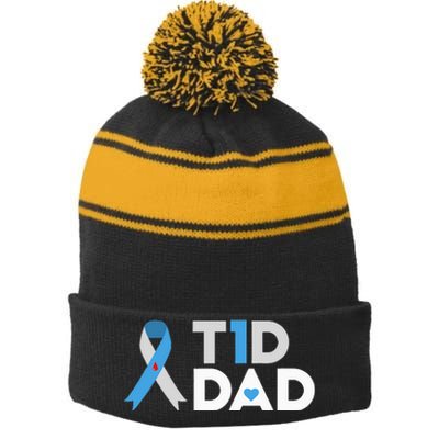 T1D Dad  Diabetes Awareness Type 1 Father Insulin Stripe Pom Pom Beanie