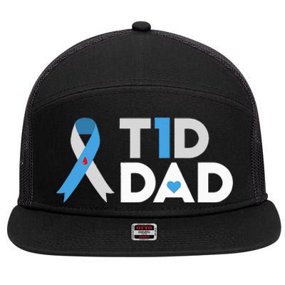 T1D Dad  Diabetes Awareness Type 1 Father Insulin 7 Panel Mesh Trucker Snapback Hat