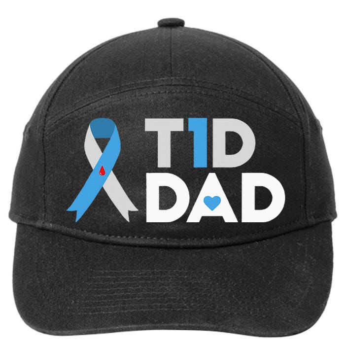 T1D Dad  Diabetes Awareness Type 1 Father Insulin 7-Panel Snapback Hat